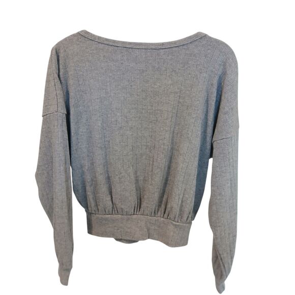 NWT OGL Wide Rib Surplice Top Long Sleeve V Neck Heather Gray Size Small Wrap - Picture 7 of 12
